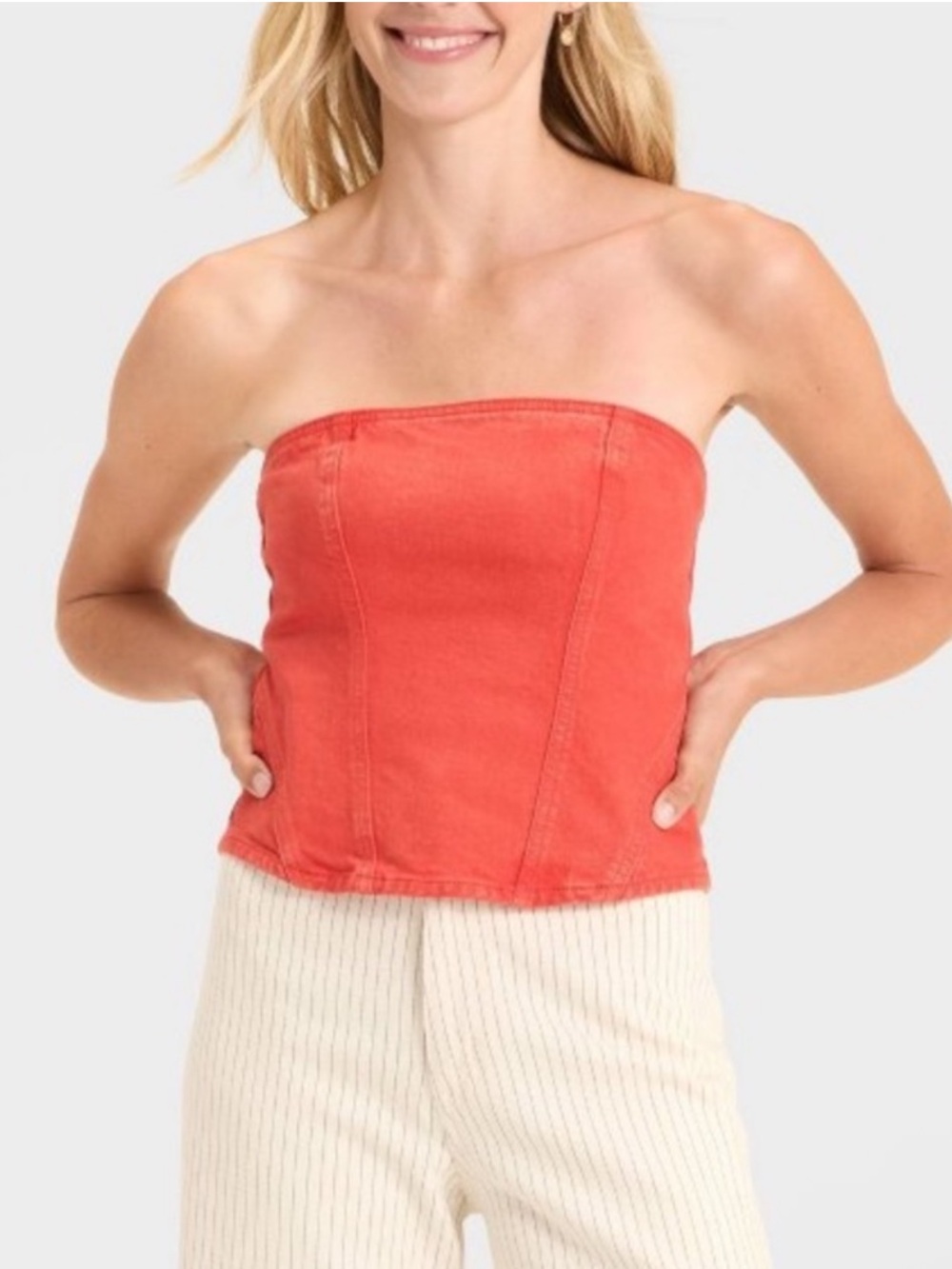 Universal Thread - Women's Denim Corset Tube Top - Size 8 Red